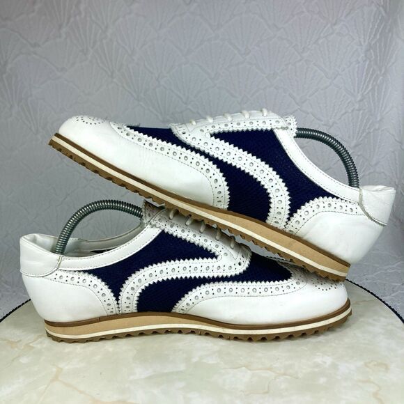 Walter Genuin Golf Shoes Women 10.5 White Black Leather Brogue Net Sporty Oxford - Picture 9 of 14